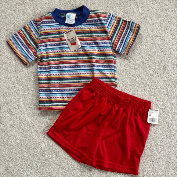 Take 10 Other - Take 10 Mervyn's Vintage T-Shirt Shorts Set 4T Outfit Red Multi Stripe NWT 90s